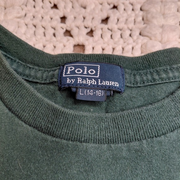 Polo Ralph Lauren Shirt Crew Youth 14/16 Short Sleeve‎ Green Large Pony Striped - Picture 3 of 9